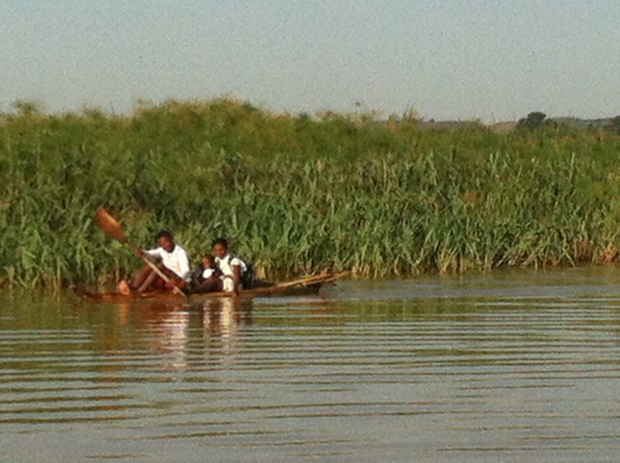 Paddling a reed boat on Lake Tana