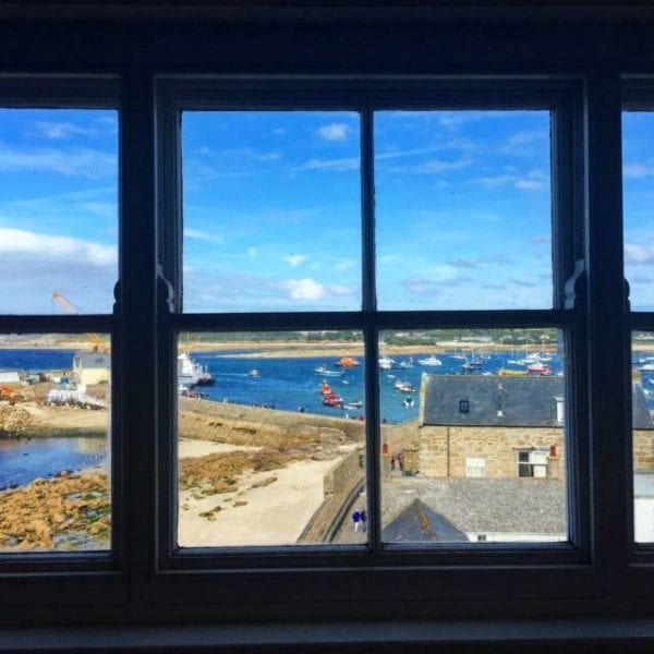 The view over the Harbour from our room at Tregarthen's Hotel on St. Mary's