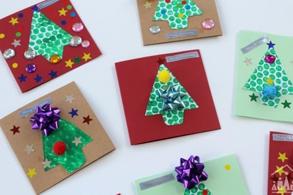 Bubble wrap cHristmas Tree Cards