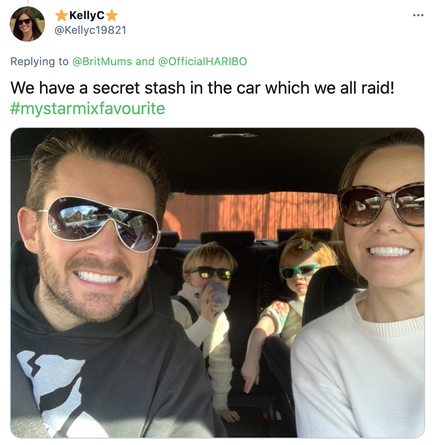 family who enjoys HARIBO smiling in their car
