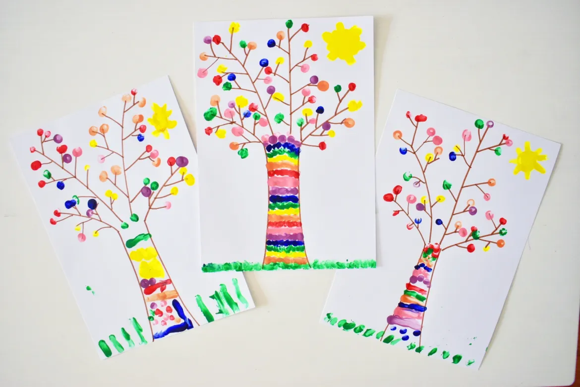 Rainbow finger art trees 