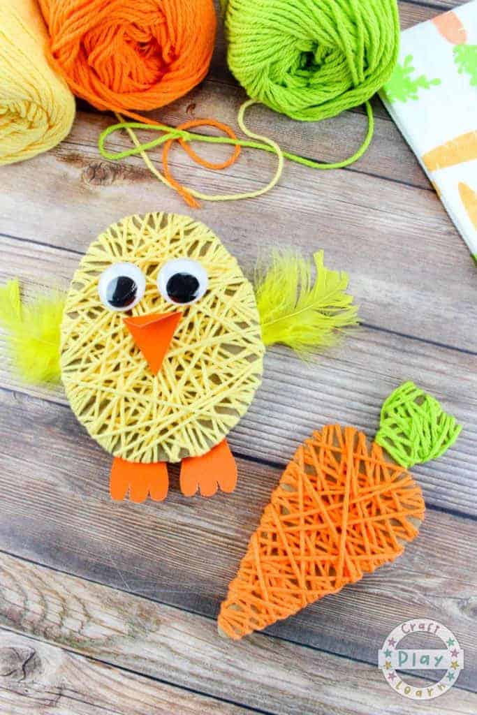 Easter craft cute yarn chicks and carrots