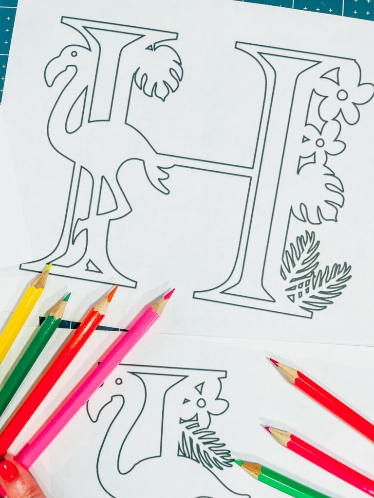 Bright Flamingo ABC colouring pages