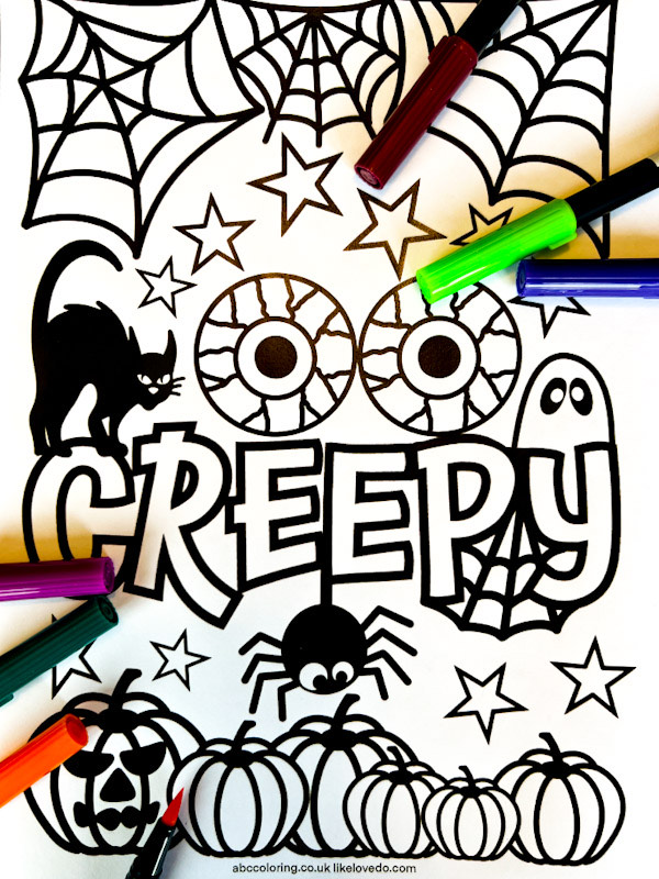 Halloween creepy coloring page, Spooky Halloween Kids Craft Fun